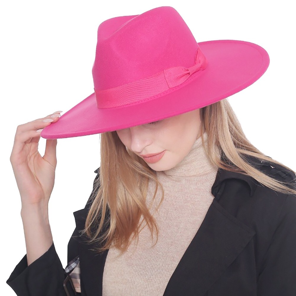 Pink Bow Pointed Western Fedora Hat